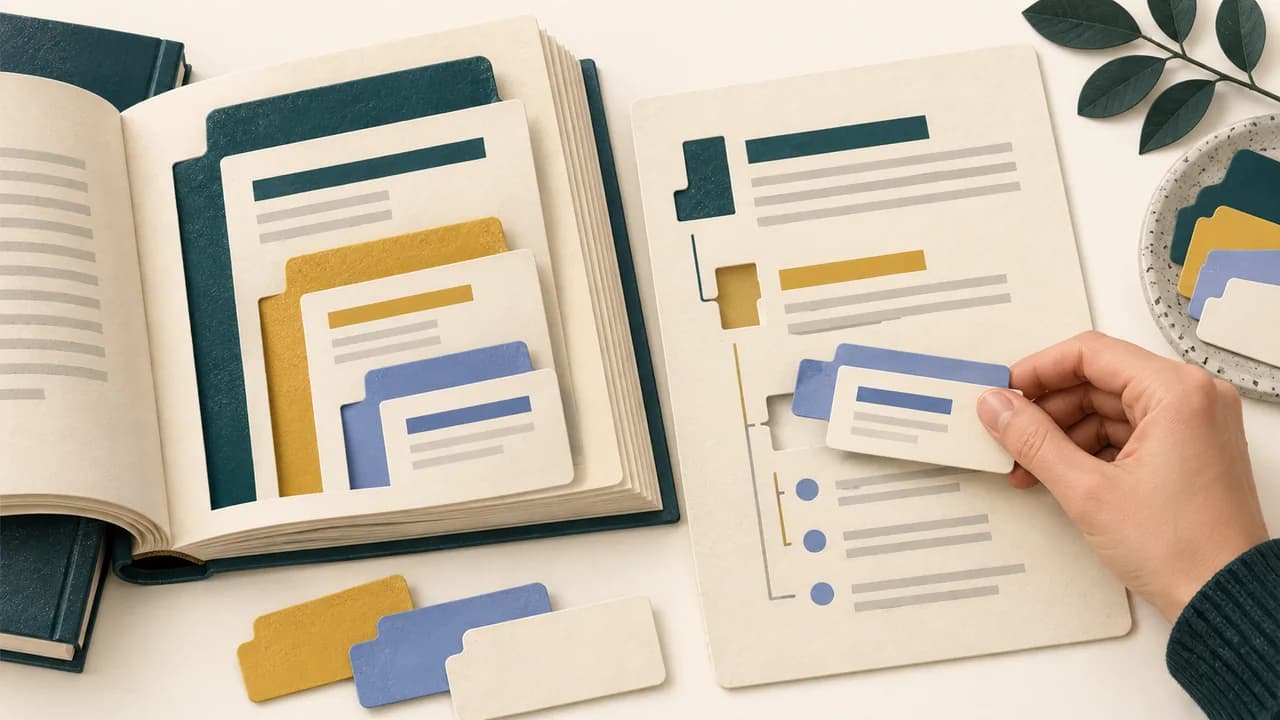 Capítulos e subseções em níveis diferentes alimentam um sumário ligado ao documento.