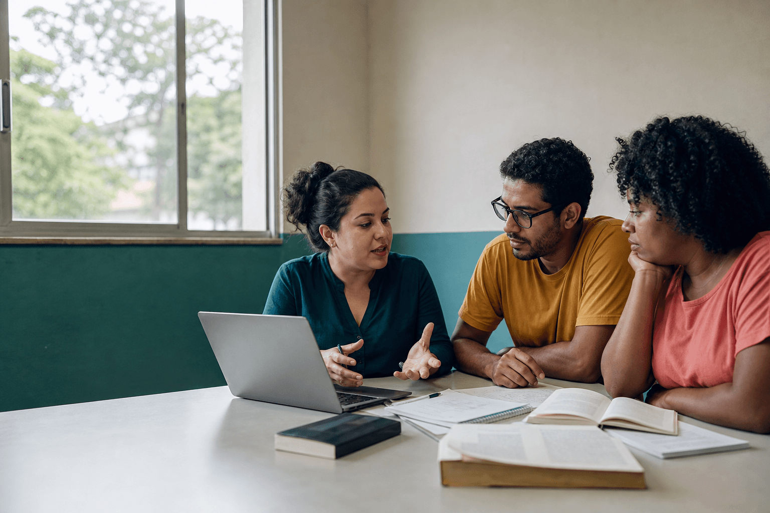 Grupo reunido para desenvolver um projeto acadêmico